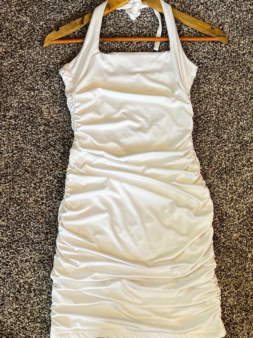 White Ruched Halter Bodycon Dress
